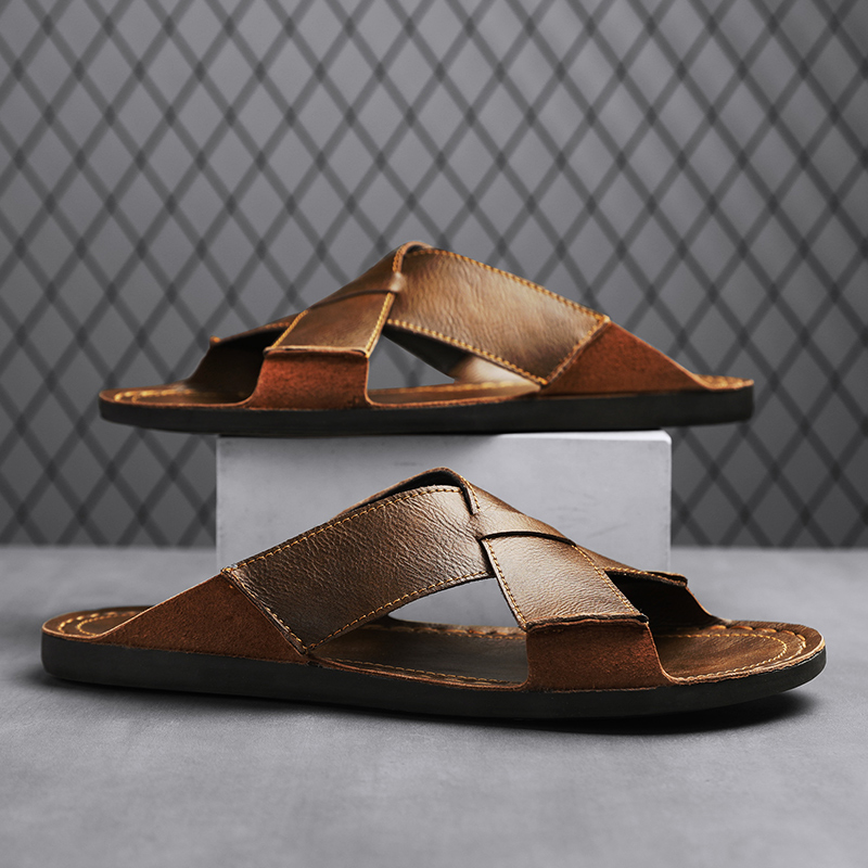 Fashion Genuine Leather Men Sl - Flip Flop Leather Men ulasan dan harga