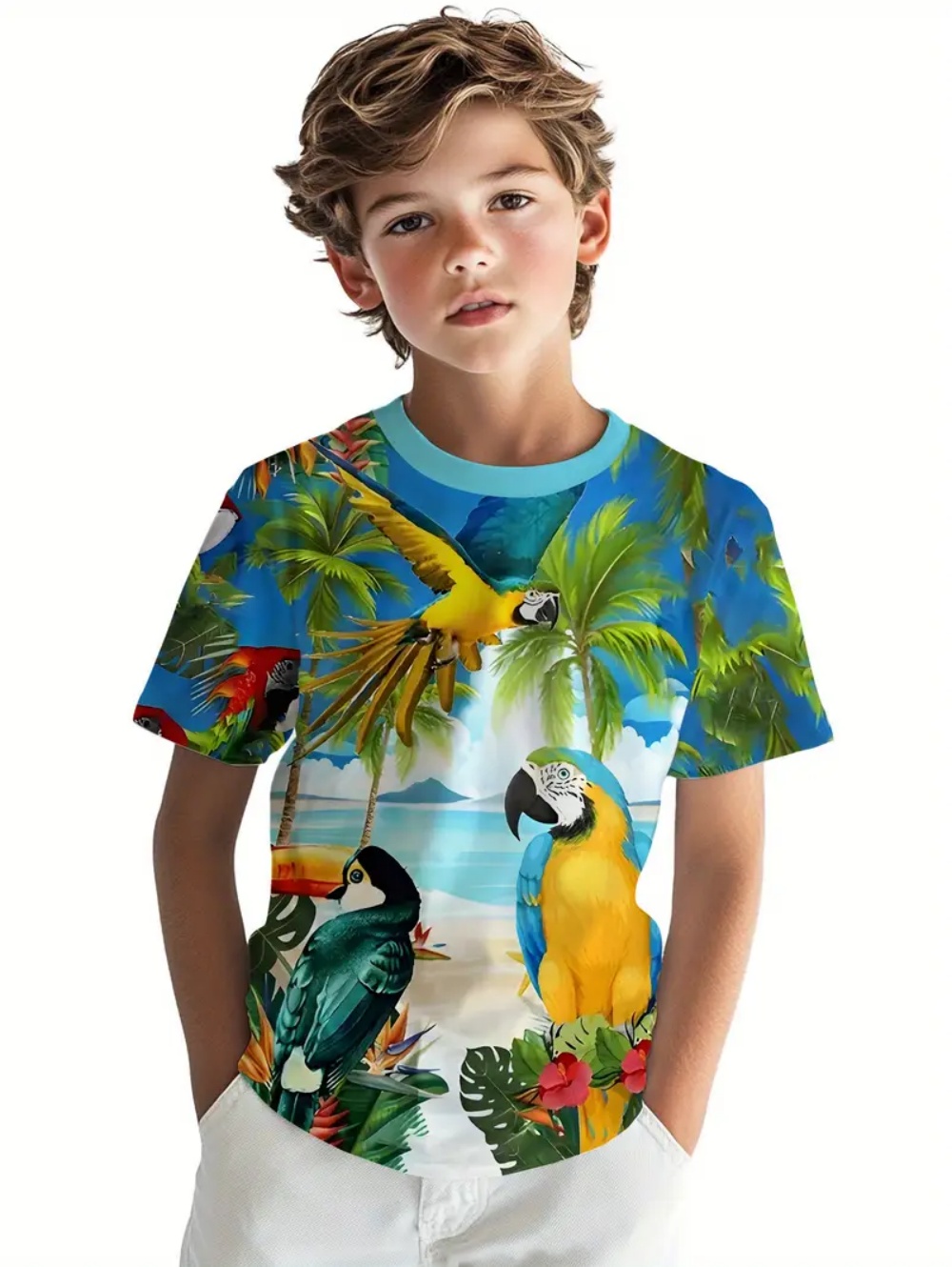 Kids' Tropical Macaw Parrots B - Tee Graphic Print ulasan dan harga