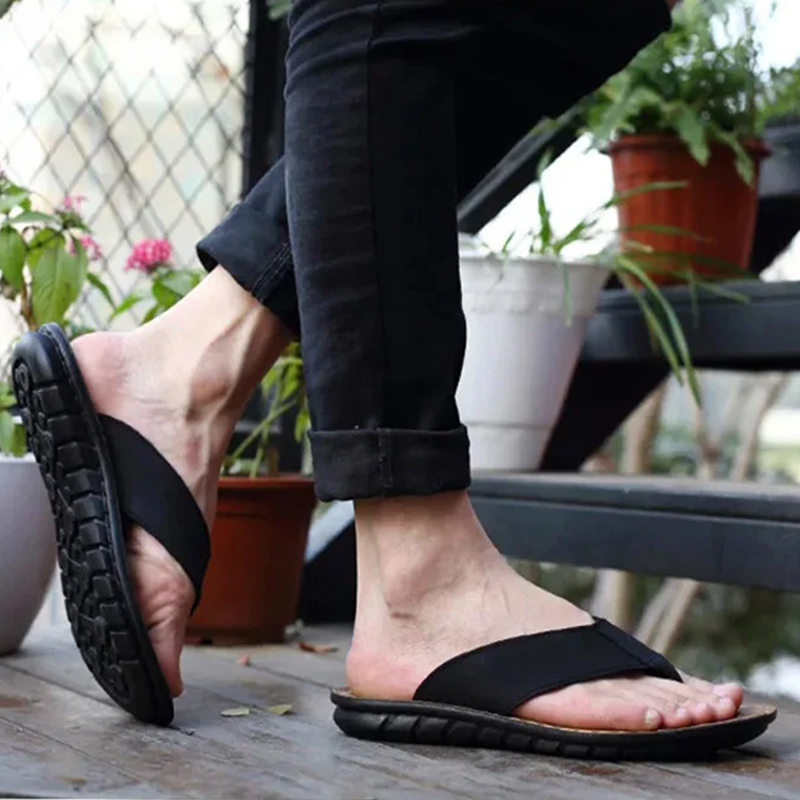 Summer Shoes Men Slippers Genu - Flip Flop Leather Men ulasan dan harga