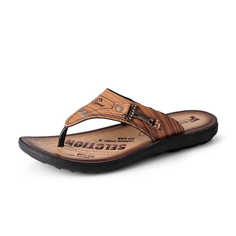 Men's Leather Slippers Clogs S - Flip Flop Leather Men ulasan dan harga
